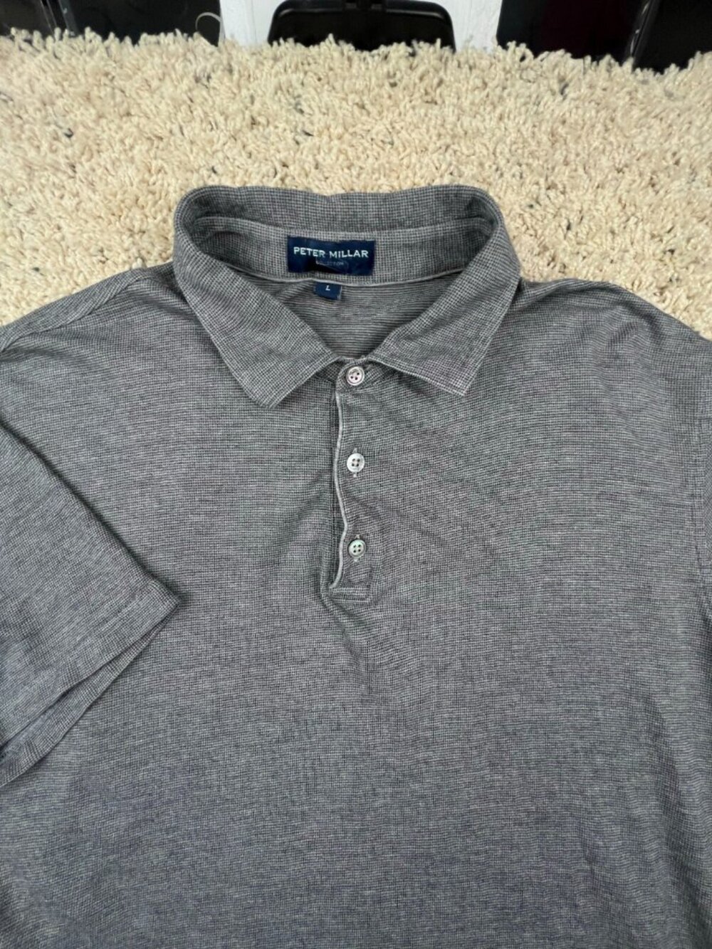 Peter Millar Collection SILK BLEND Polo Shirt Large Gray Golfer Casual Mens